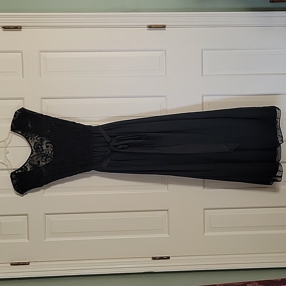 Vintage Tower womens lace chiffon formal black sleeveless dress sz S Whimsygoth